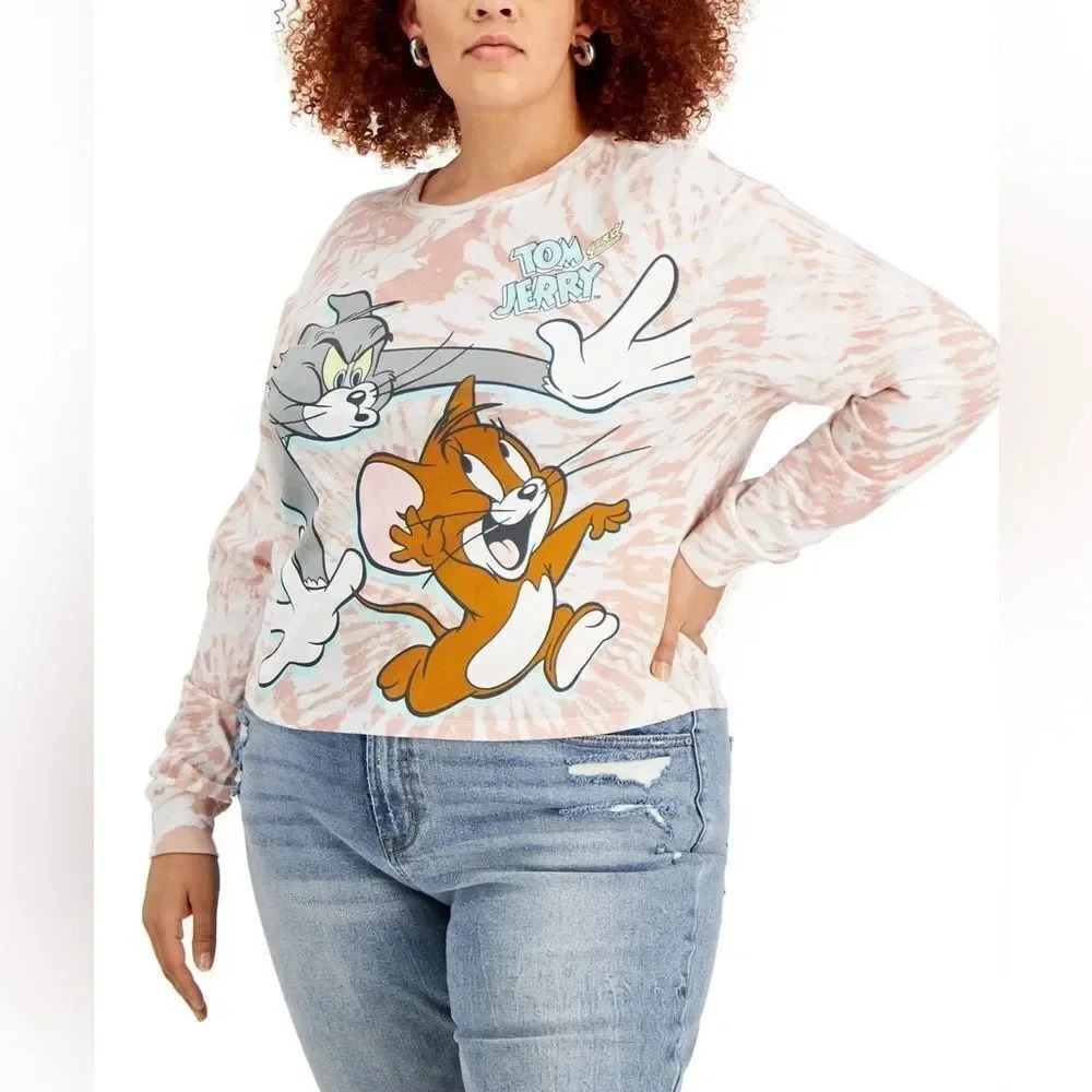 Tom and Jerry Graphic-Print Womens Trendy Plus Size Top NWT